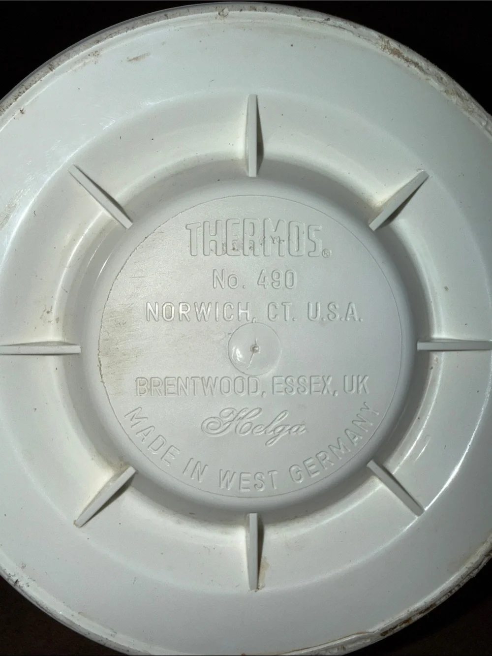 Thermos White Plastic Lid/Cap No. 490 - Made in West Germany